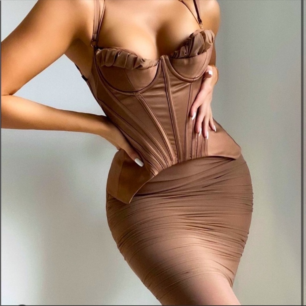 House of CB Brown Corset Midi Dress